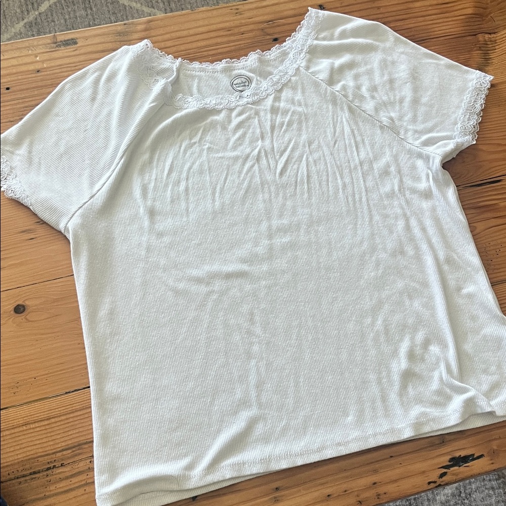 Wonder Nation White Lace Trim Short Sleeve Top
